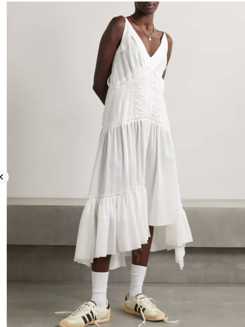 Commission asymmetric ruffled tiered crepe midi dress, size small